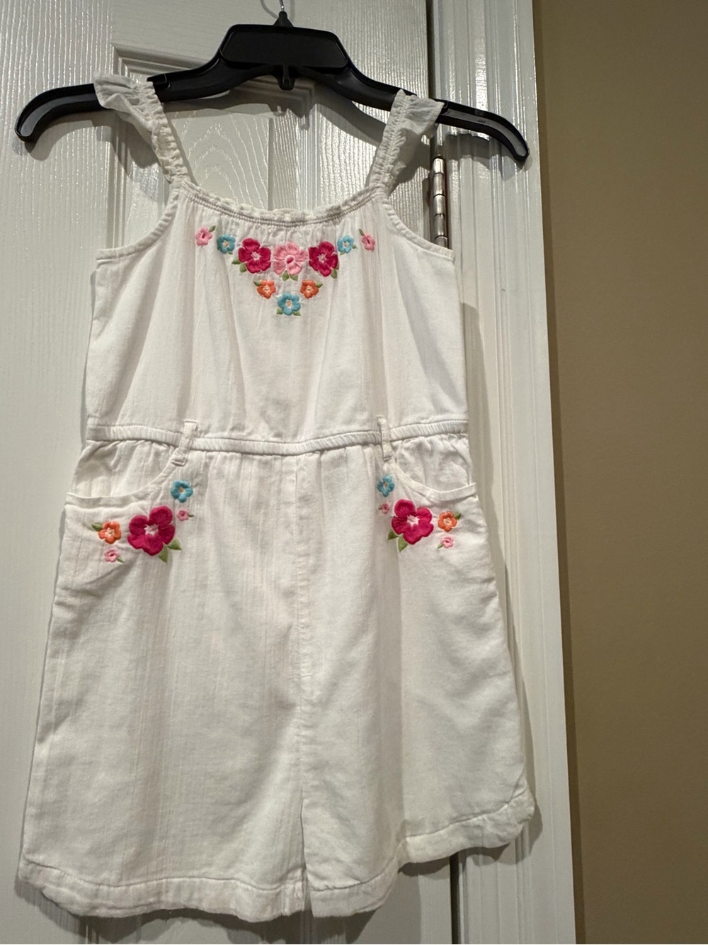 Gymboree White Embroidered Floral Sundress Romper with Pink & Turquoise Accents